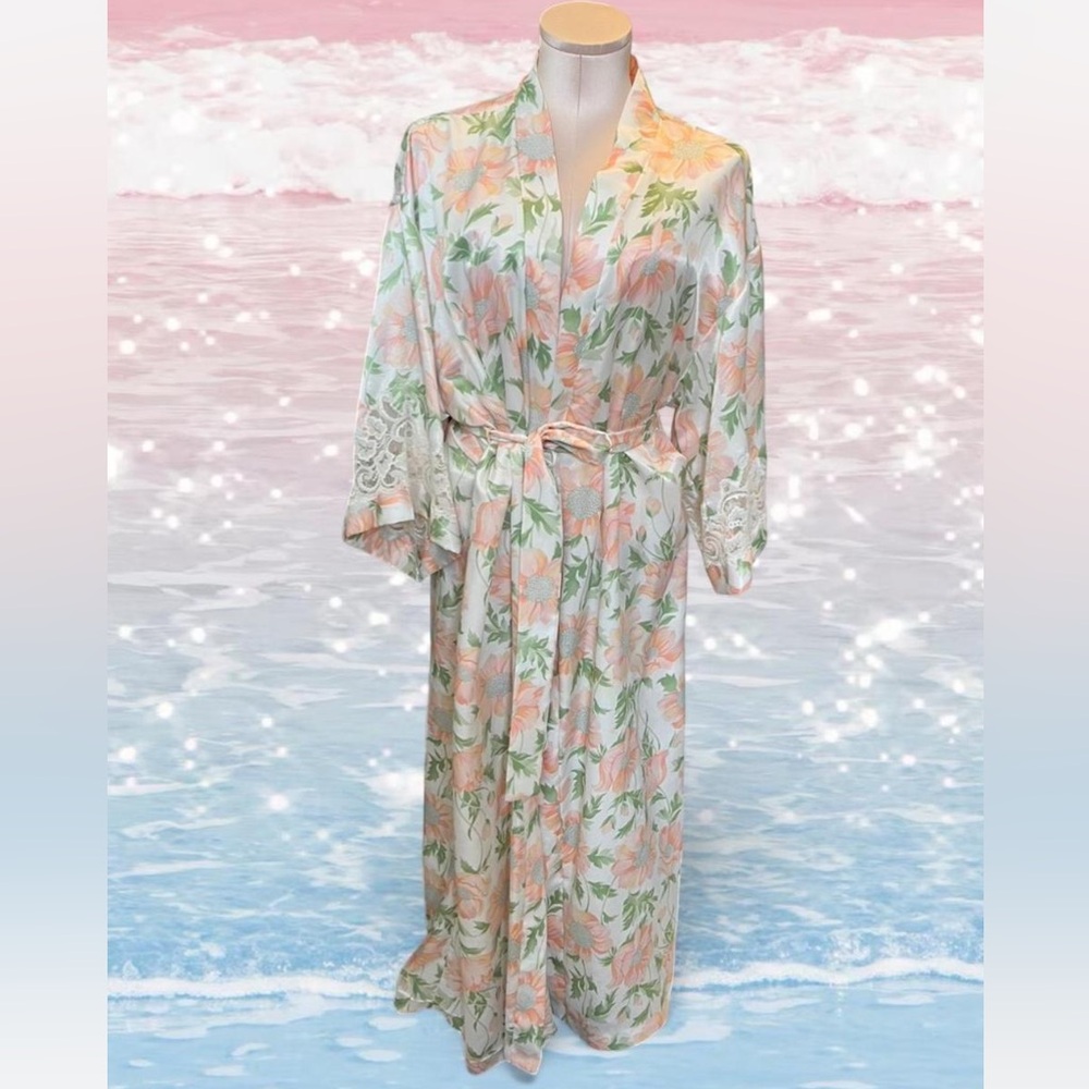 VTG Eve Stillman floral y2k / 90s robe with tie waist and long sleeves Size M